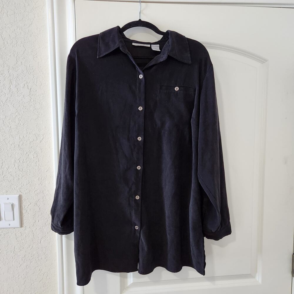 Chadwick's Black Vegan Suede Long Sleeve Shirt Jacket Shacket size 16W